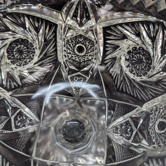 Vintage Cut Glass Pedastal Bowl or Compote Sawtooth Edge Pinwheel Design - Picture 5 of 7